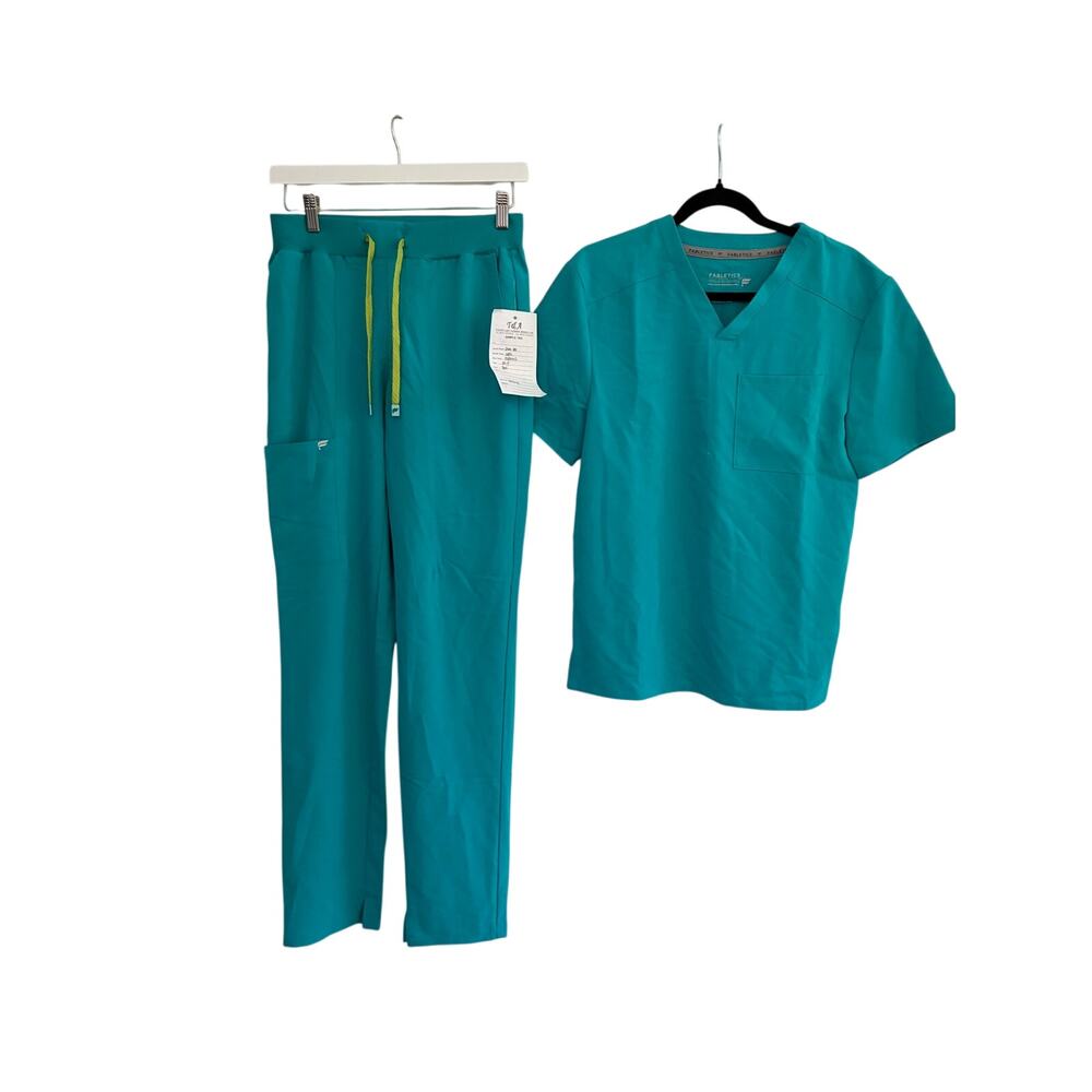 Fabletics NWOT XS Tall Blue Lagoon Ion Scrub Pant & Method 2 Pocket Top READ